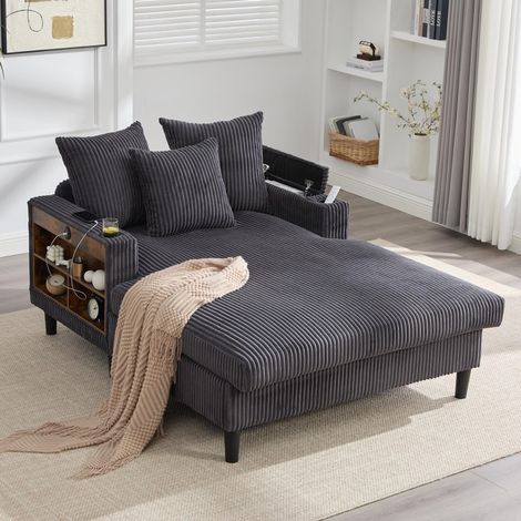 Fauteuil lounge multifonctionnel en corde avec méridienne, inclinable, éclairage LED, porte-gobelets, rangement et port USB (1/5)