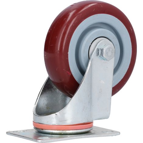 Roulettes industrielles robustes, fixes, silencieuses, en polyuréthane rouge (1/5)