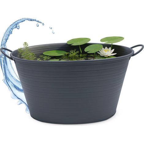 Metallwanne oval mit Griffen 59 x 36 cm - dunkelgrau - Garten Metall Zierteich Wasserwanne