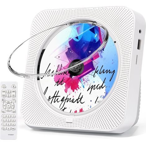 Lecteur CD portable, lecteur CD Bluetooth 5.1 avec télécommande, minuterie, haut-parleurs Hi-Fi, affichage LED, radio FM, lecture AUX/USB/TF, lecteur CD pour enfants pour la maison (blanc) (1/5)