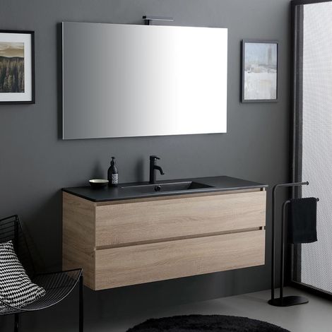 Mobile Bagno 120Cm Rovere Con Lavabo Nero Opaco  Berlin