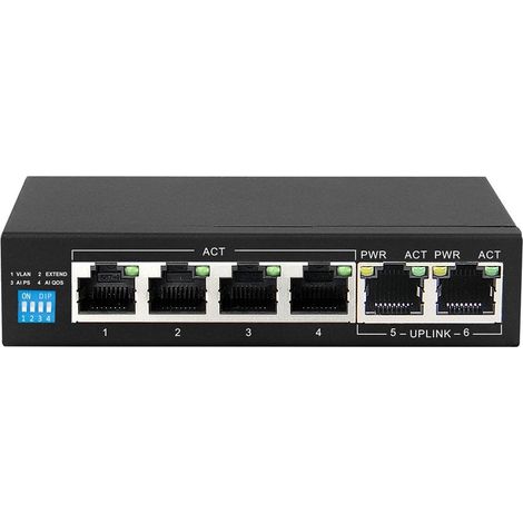 Switch PoE Extralink Krios, 4x Gigabit Poe/poe+, 2x Rj45 Uplink Gigabit, 60W (1/5)