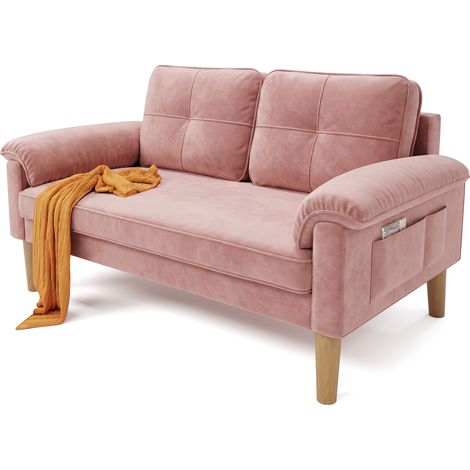 2 Sitzer-Sofa Bealife mit 2 Rücken und 2 Armlehnenkissen Stoffbezug Holzgestell skandinavischem Geeignet für Wohn und Schlafzimmer 144 x 77 x 77 cm Rosa