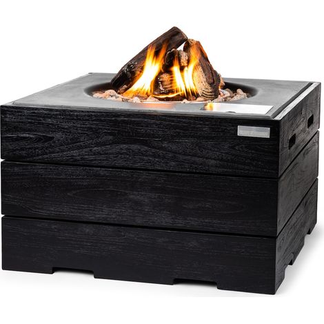Happy Cocooning Mania Black Teak Grau Feuertisch Quadratisch 19,5 kW 76x76x46