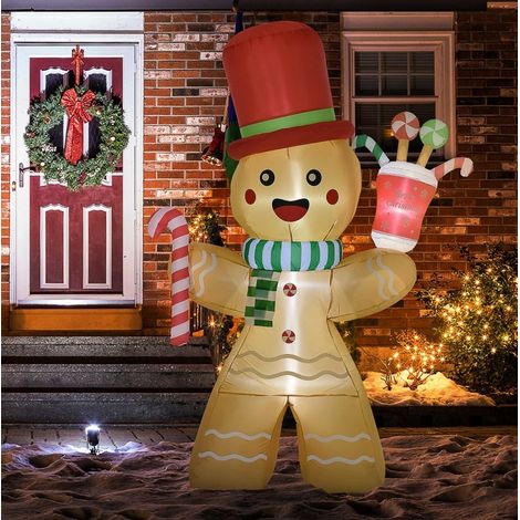 Muñeco de pan de jengibre hinchable 235 cm, LED multicolor, fácil montaje, FloraGrace (1/5)