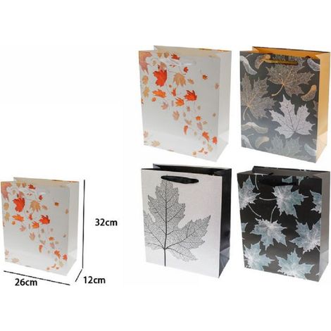 Trade Shop - SET 2 BUSTE PEZZZES BORSA DA REGALS FOGLIE AUTUNNALI 32X26X12CM 69963 VARI MODELS -
