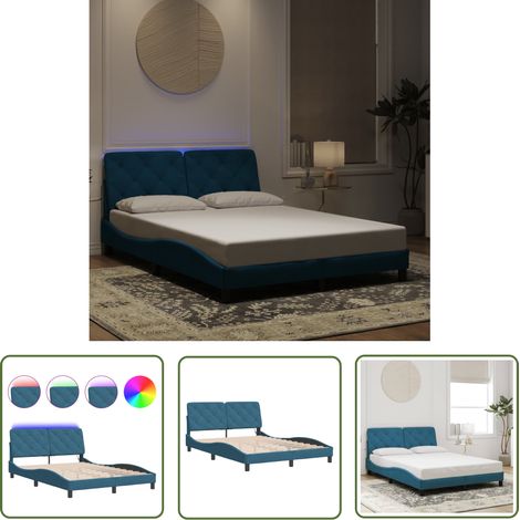 The Living Store Cadre de lit avec LED sans matelas bleu 140x200 cm velours - Lit Plateforme - Lit Design - Lit Velours - Cadre Lit LED - Éclairage Led Lit (1/5)