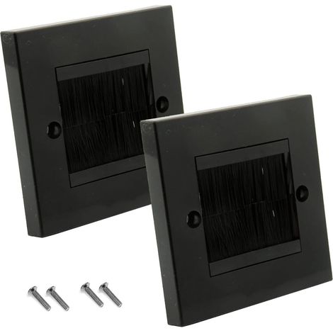 Lot de 2 Plaque Murale Brosse,Universel Brosse Plaque Murale pour Passage de CâBle, Prise Murale, Sortie de Cable Prises, TV, HDMI, Hi-Fi, ystèmes Home Cinéma (Noir) (1/5)