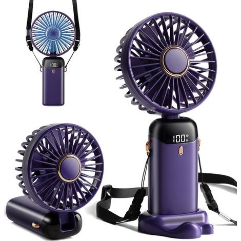 Mini ventilador de mano，recargable mediante USB tipo C，800 mAh，5 velocidades，plegable a 90°，ventilador de maquillaje para mujeres (morado) (1/5)