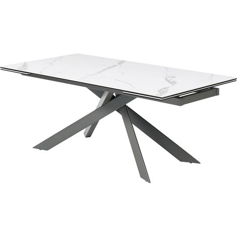 Tavolo pranzo allun. 8-12p Ceramica Vetro temp. Metallo Effetto marmo Bianco e Antracite - COREMA Maison Céphy (1/5)