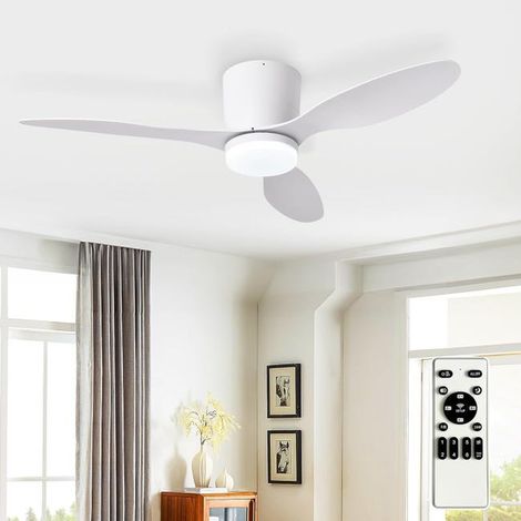 Ventilateurs de plafond de 42 pouces avec éclairage pour chambre à coucher, ventilateur à profil bas avec télécommande et pales blanc réversibles (1/5)
