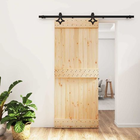 vidaXL Porta scorrevole Naturale e Nero 85 x 210 cm