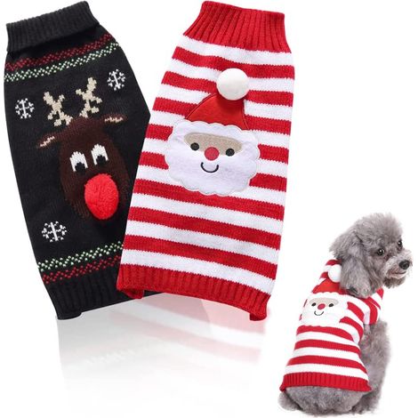 Pull Chien - Pull Noël Pour Chien - Tricot Épais En Acrylique - Tailles XS À L - Lot De 2 (1/5)