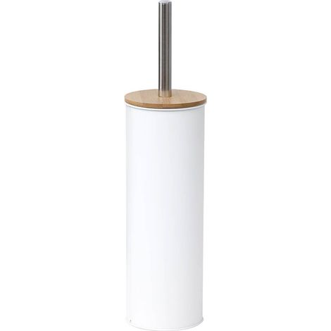 Escobilla de metal con tapa de bambú - blanco - Tendance