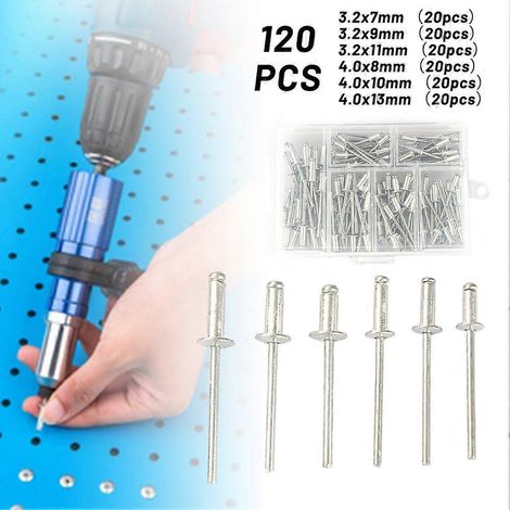 120 rivets à tête bombée, corps borgne ouvert, tige en aluminium et acier (1/2)
