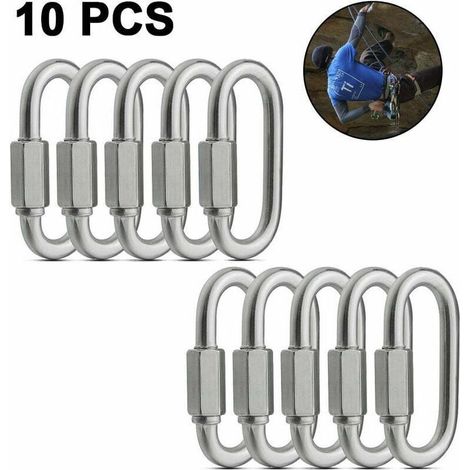 Mosquetón ovalado de acero inoxidable con cierre, enganche rápido roscado de 10 piezas, eslabones rápidos para cadenas de remolque, conector de cuerda para remolques, columpios, hamacas, cables y equi