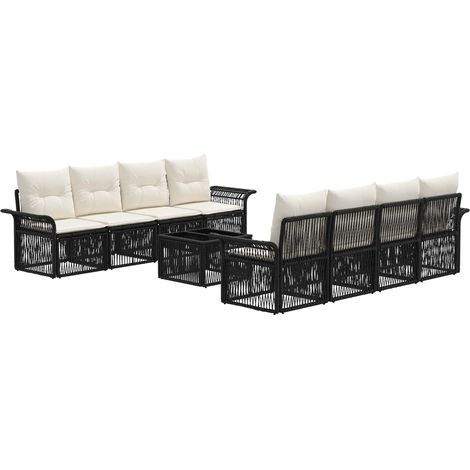 Conjunto de sofás de jardín 9 uds. Negro ratán sintético vidaXL (1/5)