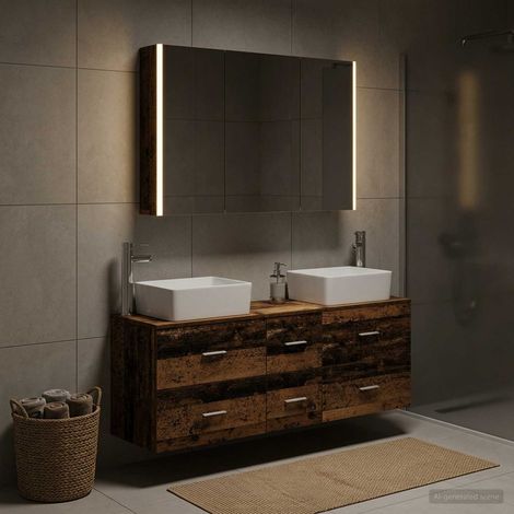 vidaXL Juego de muebles de baño 4 uds. Madera envejecida (1/5)