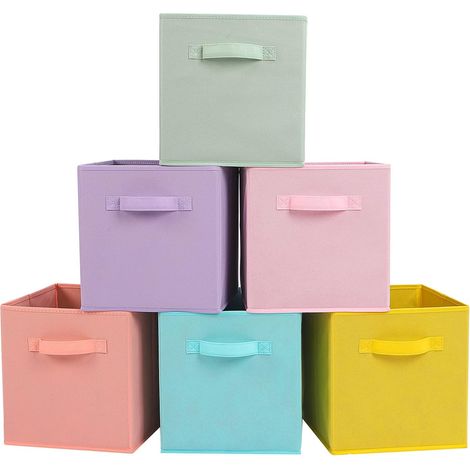 Boîte De Rangement En Tissu - 27 X 27 X 28 Cm - Avec Poignées - Pliable - Pour Chambre D'enfant, Placard Et Organisation De Jouets - Lot De 6 (1/5)