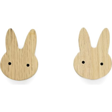 CCYKXA 2er-Set Möbelgriffe für Kinder, unbehandelte Eiche mit Kaninchen-Design, Knauf für Kommode, Schrank, Schublade, Tür, Kinderzimmer, Geschenkidee (2 Kaninchen)