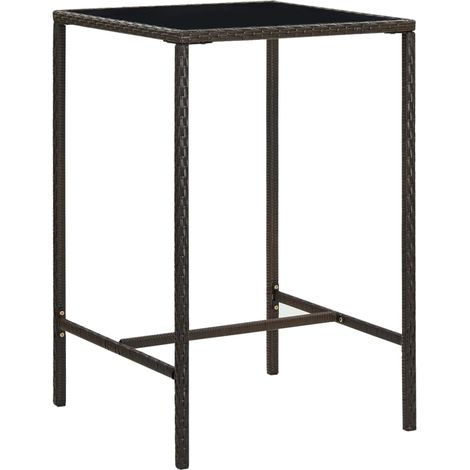 Garten-Bartisch Braun 70x70x110 cm Poly Rattan und Glas