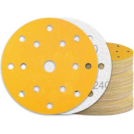 60 pezzi di dischi abrasivi da 150 mm, grana 240, 15 fori per levigatrici orbitali casuali
