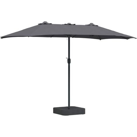 Parasol de jardin gris anthracite, dimensions : 385 x 209 x 244 cm, matériau : fibre de polyester. (1/5)