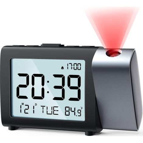 Horloge - Écran LCD clair - Réveil de bureau à piles facile à régler - Projection numérique