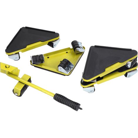 Lot de 5 pièces - Relevateur de meubles et 4 roulettes pivotantes - Charge 300 kg - Pour canapé table armoire - Jaune (1/5)