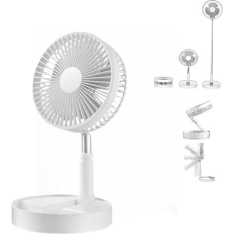 Ventilateur sur pied pliable, rechargeable, silencieux, sans fil, télescopique pour camping bureau maison Blanc 5400 mAh (1/5)