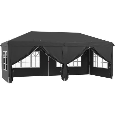 3 x 6 m Pop Up Gazebo with Sides and Windows, Height Adjustable Wedding Camping Party Tent Canopy Marquee with Storage Bag for Garden, Event, Black