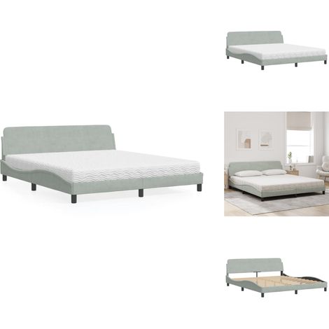 Lit avec matelas gris clair 180x200 cm velours - Lit Double - Lit Plateforme - Lit Design - Lit Velours - Literie (1/5)