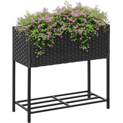 Cultivez en toute saison avec ce bac à fleurs surélevé 70 x 30 x 70 cm en polyrattan pour le jardin (1/5)