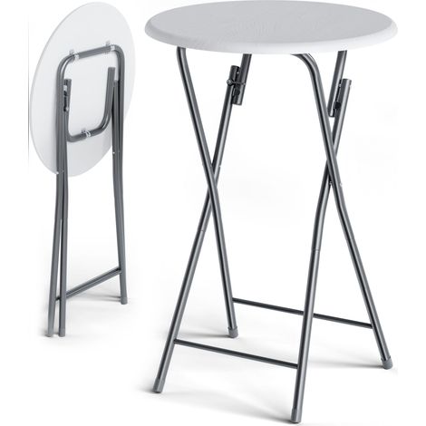 Casaria Tavolo da Bar Alto Pieghevole Salvaspazio Bianco Ø 60 cm Metallo & Legno per Feste Eventi