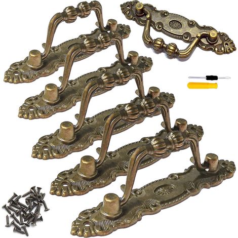 Poignée Meuble Vintage, Bronze Poignée de Tiroir Antiques, Boutons de Portes pour Placards 6 Pcs avec Vis + Tournevis (1/5)