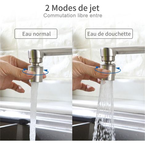 Mitigeur évier mural 2 jets – Pivotant 360°, acier brossé – Robinetterie cuisine pour équipement moderne