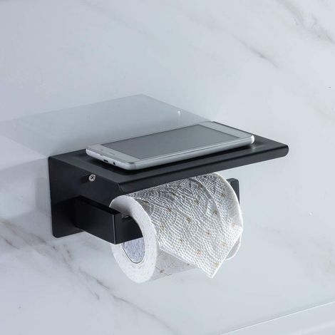 Enowelir Dérouleur Papier Toilettes Porte Rouleau Support Papier Toilette avec Tablette En Acier Inox SS304 Noir Fixation Invosible et Solide Accessoirs WC (1/3)