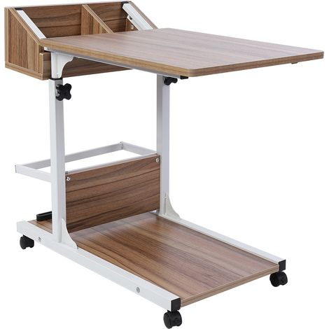 Bureau portable multifonction pour ordinateur portable, avec tiroir et roulettes, dessus amovible en chêne ancien, pour lit, canapé et lit. (1/5)