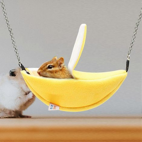 Adorable maison pour souris en forme de banane, nid original pour animaux, en coton peluche, accessoire pour cochon d'Inde de 20 x 6,5 cm. (1/5)