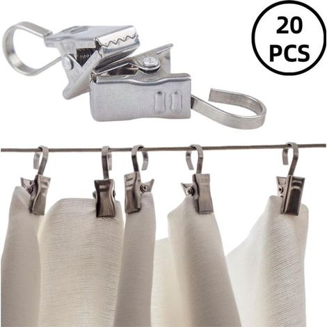 Paquete de 20 clips plateados para rieles de cortinas con ganchos, 10 x 34 x 13 mm para toldos de caravanas, fotos y fiestas (1/5)