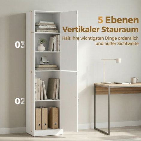 Bibliothèque 180 cm, étagère moderne à 5 niveaux avec tablettes réglables, meuble de rangement autoportant, blanc (1/5)