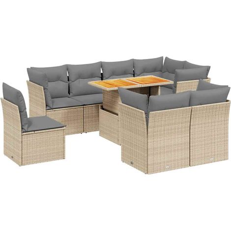 vidaXL Set Divano da Giardino 9 pz con Cuscini Beige in Polyrattan (1/4)