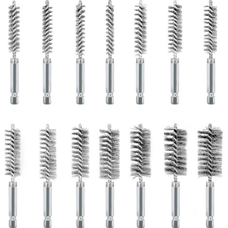 14Pcs Brosses Métalliques pour Visseuse, Acier Inoxydable Brosses Métallique a Main Cylindriques, Jeu de Brosse de Trou pour Perceuse Meuleuse et Autres Outils Rotatifs (1/5)