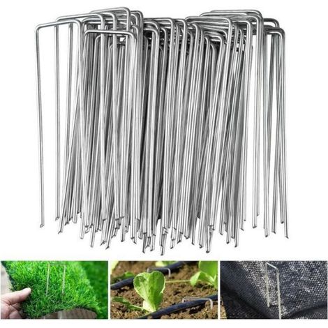 Piquet De Fixation - Acier Galvanisé - Forme U - 150x36x3mm - Pour Jardin Clôture Filet Ombrage Tente - 50 Pièces (1/5)