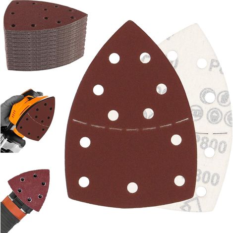 100 Pièces Triangles de Ponçage, 11 Trous Feuilles Abrasives, Papier de Verre (Grain 40 60 80 120 180 240 320 400 600 800), Papier Abrasif pour Ponceuse Triangulaire (1/5)
