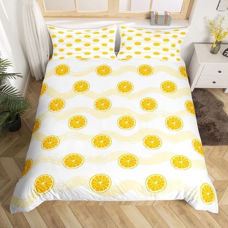 Parure de lit 1 place avec housse de couette respirante et lin pour enfants, garçons, filles, adolescents, orange, jaune vif (1/5)