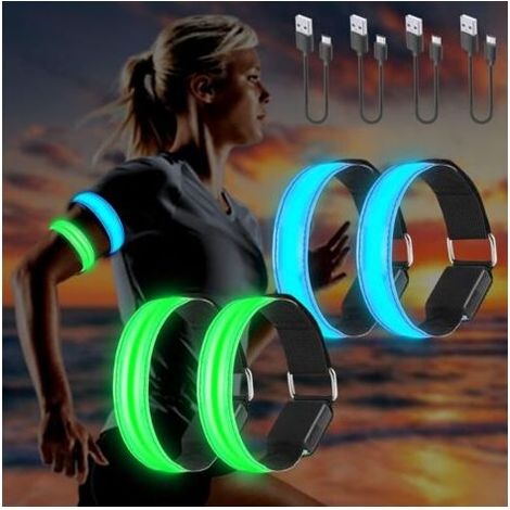 4PCS Brassard Lumineux LED Rechargeable USB, Brassard Reflechissant LED Running, Bande Clignotant Ajustable Bracelet Lumineux LED de Sécurité pour Bras/Poignet/Cheville/Jambe Course, Cyclisme (1/4)