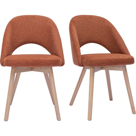 Miliboo – Lot de 2 chaises scandinaves en tissu velours texturé terre brûlée – Dossier haut courbé – Pieds en hêtre massif – Confort optimal