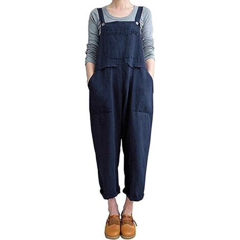Salopette Femme - En Coton Et Lin - Coupe Large Avec Jambes Fluides - Pour Jardinage Et Travail Casual - Taille XL (1/5)