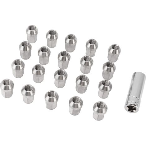 20 écrous de roue M14x1,5 avec douilles, 19 mm opposé, acier inoxydable, 35 mm, adaptés pour Mazda. (1/5)